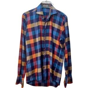 Karma Blu Designer Long Sleeve Plaid Button Front Collared Business Casual Shirt